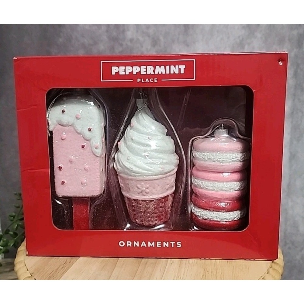 Peppermint Place Ice Cream Popsicle‎ Macaron Cookies Christmas Ornaments Pink 3